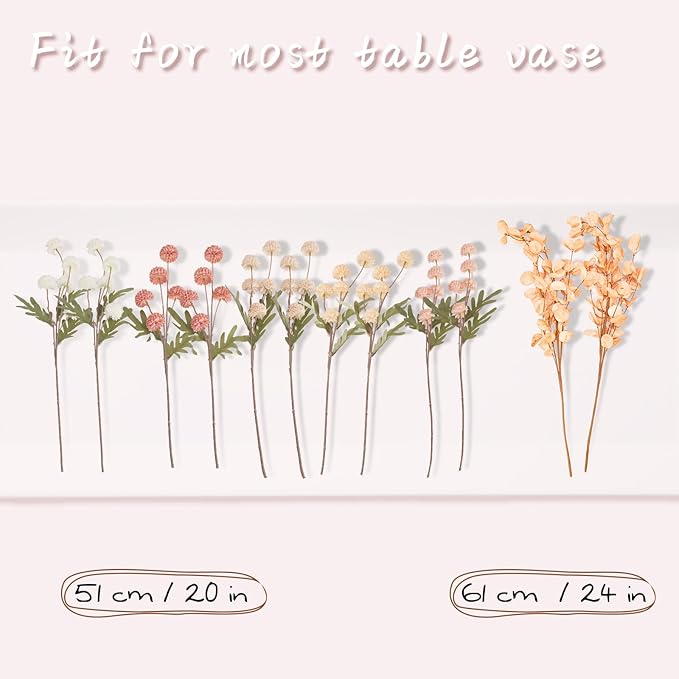 ZMTECH 12pcs Artificial Flowers for Vase, Silk Flowers for Kitchen Table Centerpiece Home Decor, Fake Flower with Faux Kiku Flowers Artificial 10 Stems + Eucalyptus (No Vase)