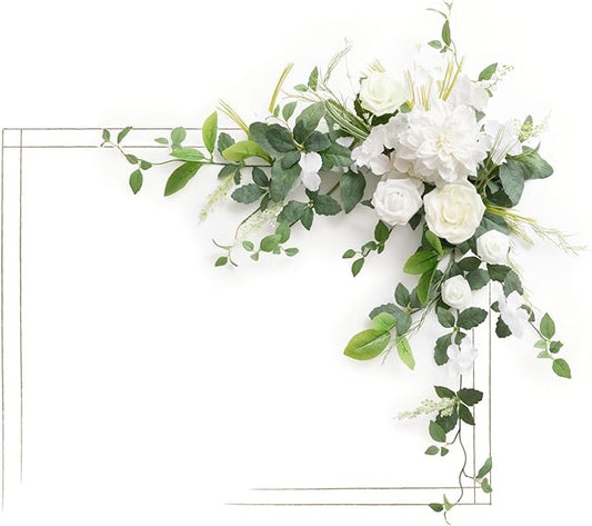 Ling's moment Wedding Artificial Welcome Sign Flowers Swag Arch Floral Garland Decorations Lily White Ceremony Reception Entrance Entryway Party Banquets Easel Wall Home Outdoor(NOT Include Sign