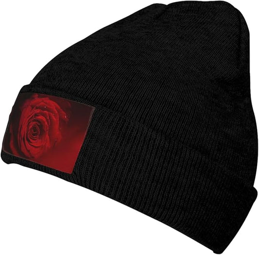 Cute Rose Beanie Hat Rose Beanie Cap Rose Flower Knitted Beanies Flower Knit Hats Winter Hat for Women Men