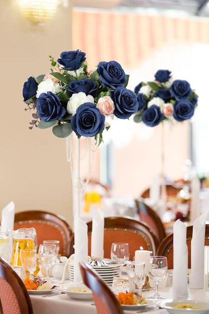 30pcs Roses Artificial Flowers Navy Blue Fake Roses Flowers with Long Stems Silk Flowers for Wedding Bouquet Centerpices Decorations Party Bridal Baby Shower Home Decor
