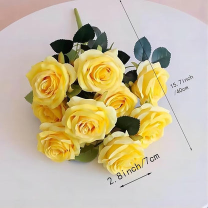 Jasion Artificial Roses Flowers 10 Heads Arrangement Silk Bouquet Glorious Meanings for Home Office Parties and Wedding Decoration (Yellow)