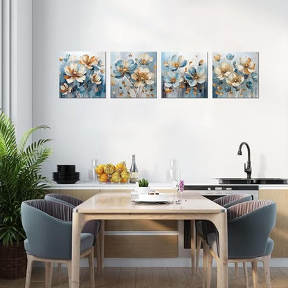 Pankila White Flower Wall Art Floral Pictures Blue and White Canvas Flowers Wall Decor Life Poster for Living Room Bedroom Bathroom Home Decorations Framed Artwork Ready to Hang (20''W x 20''H x 4)