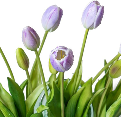 15pcs Artificial Tulips Flowers, Real Touch Latex Bouquet, Fake Tulips for Office Wedding Party Home Kitchen Garden Decoration-B Lavender
