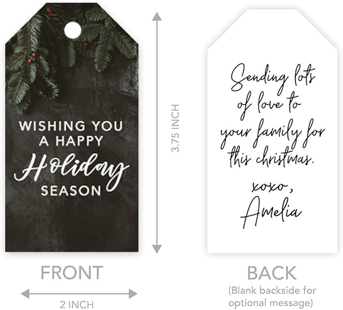 Andaz Press Christmas Holiday Season Classic Gift Tags, Merry Christmas to from and Wishing You A Happy Holiday Season, Green Christmas Tree Branch Design, Holiday Events, Parties, Favors, 60-Pack