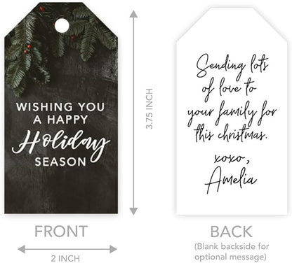 Andaz Press Christmas Holiday Season Classic Gift Tags, Merry Christmas to from and Wishing You A Happy Holiday Season, Green Christmas Tree Branch Design, Holiday Events, Parties, Favors, 60-Pack