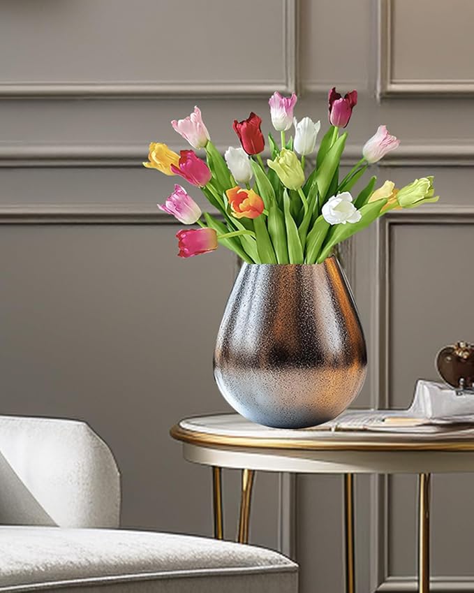 12pcs Tulips Artificial Flowers Real Touch Silk Faux Flowers Tulip Stems for Wedding Spring Bouquet Floral Arrangement Home Party Office Decorations (White Pink red Orange Green Yellow)