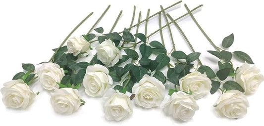 Laelfe 12 PCS Artificial Flowers Roses Silk Flowers Fake Long Stem Artificial Roses for Home Wedding Bathroom Kitchen Decorations
