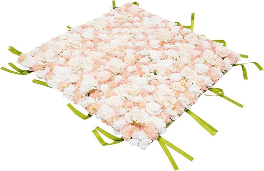 CNCEST Artificial Flower Wall Panels, Flower Wall Mat Silk Rose Flower Panels, Artificial Flower Wall Background (Green+White+Champagne)