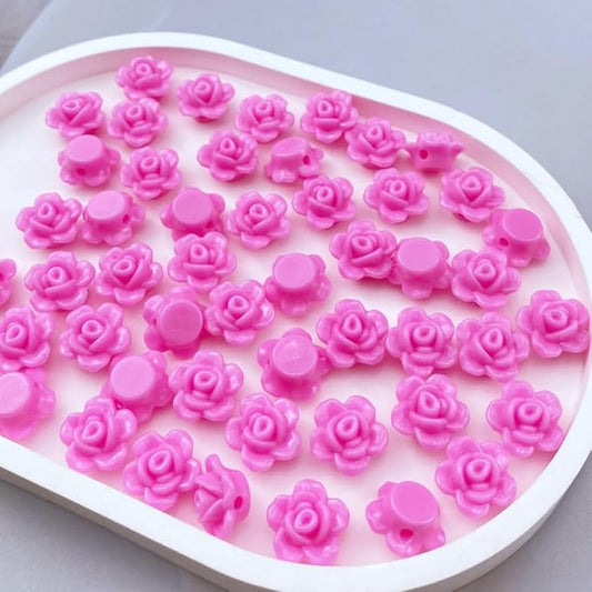 200pcs Acrylic Rose Flower Beads Candy Color Flat Back Spacer Beads Loose Pastel Colorful Decor for DIY Crafts Jewelry Making Bracelet Necklace Earrings(Rose Red)