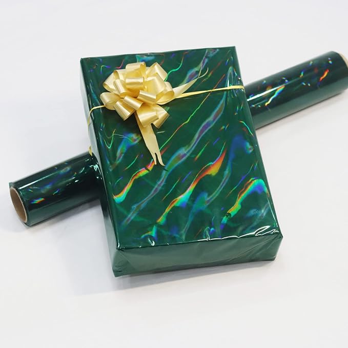 CMFYHM Iridescent Green Cellophane Wrap Roll I 34 In Wide X 50 Ft Long I Colorful Cello Perfect For Baskets,Gifts, Treats,Birthday Holiday Wedding Floral, Party Arts Crafts Decoration (Green)