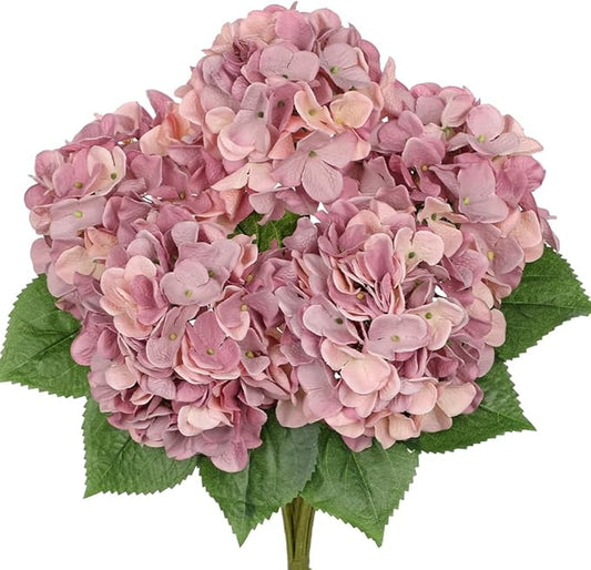 Hollyone Pink Purple Hydrangea Artificial Flowers Large Artificial Hydrangeas Silk Flowers for Home Decor Indoor Wedding Flowers Bouquets Faux Flowers Kitchen Centerpiece Table Decorations