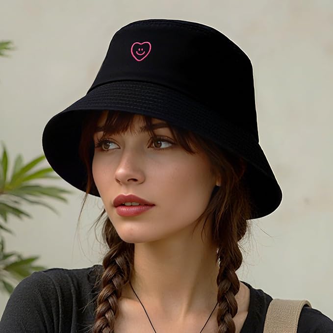 Fashion Embroidered Bucket Hat Cotton Summer Beach Sun Hat for Women Men Teen