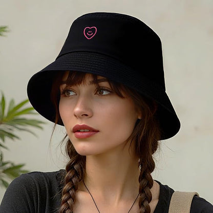 Fashion Embroidered Bucket Hat Cotton Summer Beach Sun Hat for Women Men Teen