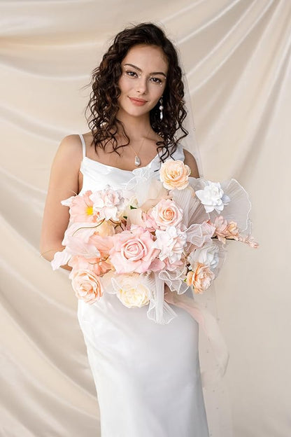 Ling’s Moment Artificial Flowers 25Pcs Glowing Blush Roses Decor w/Stems,3" Real Touch DIY Foam Floral for Wedding Bouquet/Centerpieces, Outdoors Party Backdrop, Room/Table, and Garden/Pot Decorations