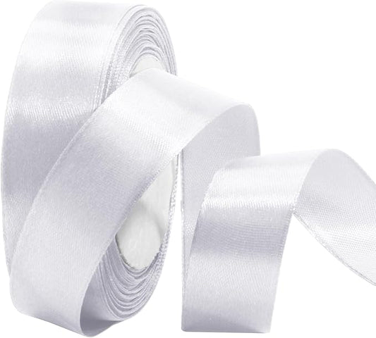 Luomorgo 1 Inch White Satin Ribbon, 25 Yards Solid Color Ribbon, Fabric Ribbon for Gift Wrapping, Flower Bouquet, DIY Craft, Sewing, Wedding, Birthday Party Decorations
