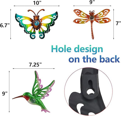Hummingbird Butterfly Dragonfly Metal Wall Art Decor, Wall Christmas Decoration Hanging for Home Living Room Bedroom Garden Porch Patio Balcony Ornament for Indoor Outdoor, 3 pack 9 inch