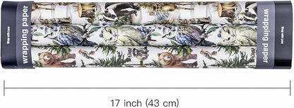 WRAPAHOLIC Kraft Christmas Wrapping Paper Roll - Mini Roll - 3 Rolls - 17 Inch x 120 Inch Per Roll - White Wild Animals Winterfall Watercolor Holiday Collection
