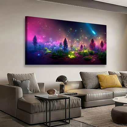 Fantastic Starry light Canvas Wall Art for Living room Office Bedroom Purple Dream Wall Art Print Paintings Modern Forest Fog Pictures Wall Decor Artwork Waterproof Ready to Hang - 20in * 40inch