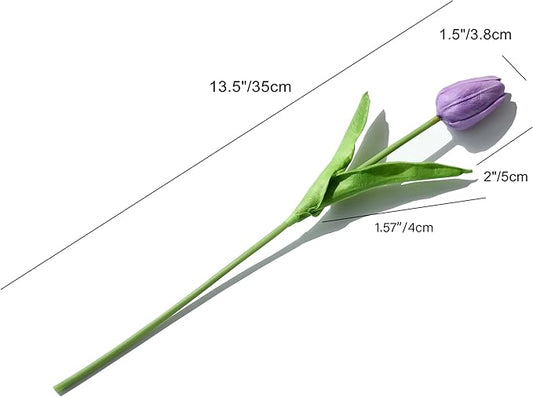Mandy's Artificial Tulips 20 Stems Lilac PU Faux Flowers for Thanksgiving and Christmas Decorations Wedding Home Decor 13.5 Inch