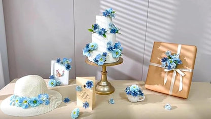 210Pcs Mini Fake Flower Heads Blue Small Silk Faux Flower Heads Artificial Rose Daisy Multicolor Flowers Bulk for Cake Crafts DIY Graduation Cap Wedding Hair Dresses Wreath Party Home Decor