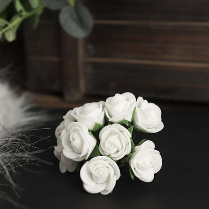 Efavormart 48 Roses | 4" Tall White Real Touch Artificial DIY Foam Rose Flowers with Stem, Craft Rose Buds