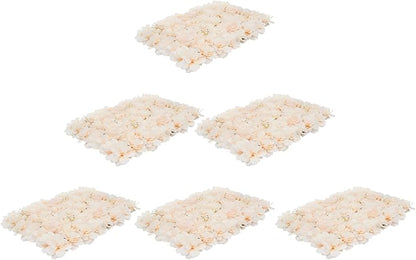 3D Artificial Flower Wall Panels 6 Pack 23.62'' x 15.74'' Silk & Plastic Flower Backdrop, Handmade with Champagne Roses/Hydrangeas/Dahlias, Decor for Wedding Party Home Garden Wall Decorations