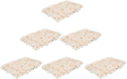 3D Artificial Flower Wall Panels 6 Pack 23.62'' x 15.74'' Silk & Plastic Flower Backdrop, Handmade with Champagne Roses/Hydrangeas/Dahlias, Decor for Wedding Party Home Garden Wall Decorations