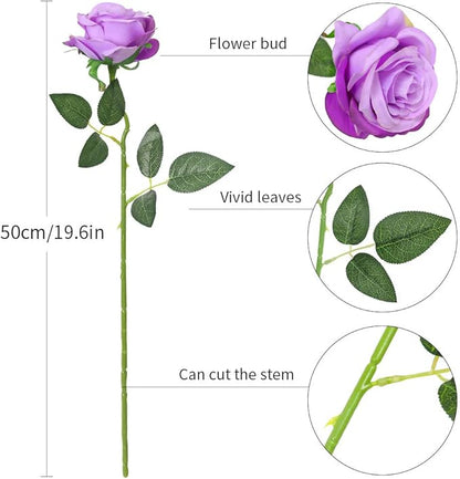Luyue 10PCS Artificial Roses Flower with Stems Slik Fake Flowers Bouquet Realistic Long Stem Faux Rose for Valentines Day Wedding Home Decor