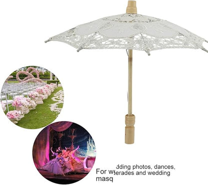 Joyzan Wedding Lace Parasol, Vintage Bride Umbrella Small Embroidery Flower White Decoration Mini Decorative Chinese Tiny Gift Lady Costume Party Romantic Photography Photo Prop Cosplay Decor 10inch