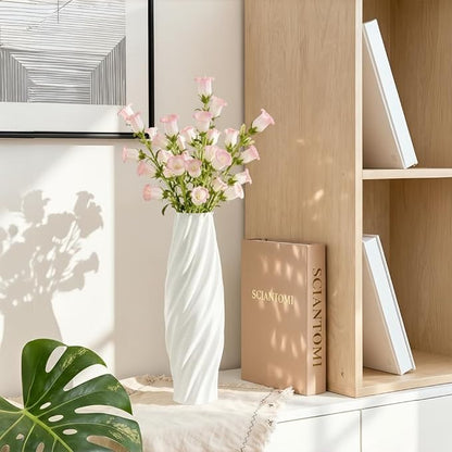 White Sculptural Ceramic Vase, Modern Irregular Shape Decorative Vase for Home Decor, Minimalist Artistic Tabletop Centerpiece for Living Room Bedroom Office
