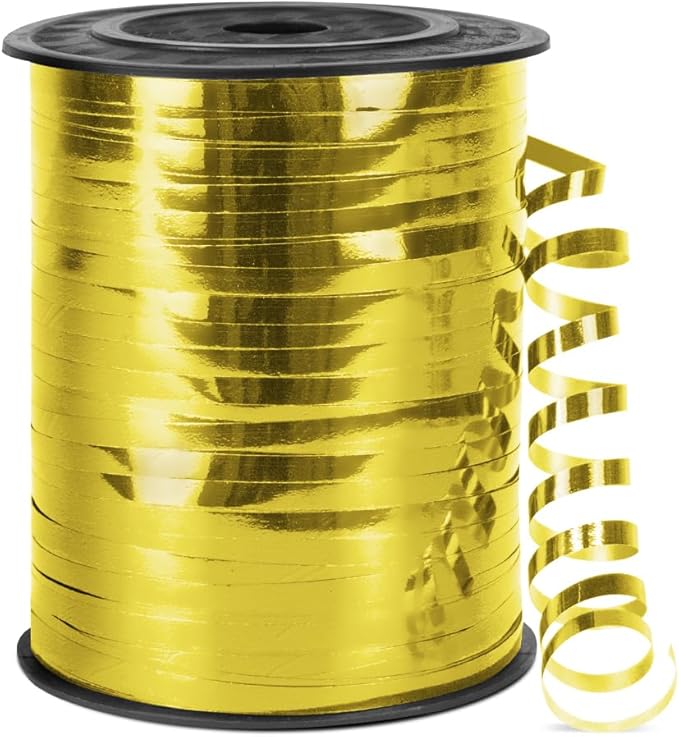500 Yards Metallic Shiny Curling Ribbon Gold, 1/5" Gold Balloon Ribbons - Perfect for Gift Wrapping, Florist Flowers, and Balloon String for Halloween, Christmas, Birthday Party