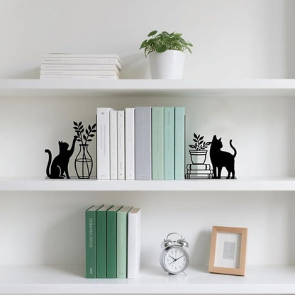 Cat Metal Bookends Cute Cat Book Ends for Shelves Bookshelf Home Office Desk Decorative Bookshelf Decor Gift for Cat Lovers and Reading Enthusiasts