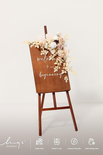 Ling's Moment Wedding Artificial Welcome Sign Flowers Swag Arch Floral Garland Decorations White Beige Pink Ceremony Reception Entrance Entryway Party Banquets Easel Wall Home Outdoor(NOT Include Sign