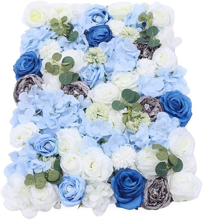 Eapmic 15.74"x 23.62" Artificial Flower Wall Panels,Flower Wall Mat Silk Flower Panels for Outdoor Garden Backyard Fence Fence Privacy Screen and Indoor Wall Decor (6Pcs White+Blue)