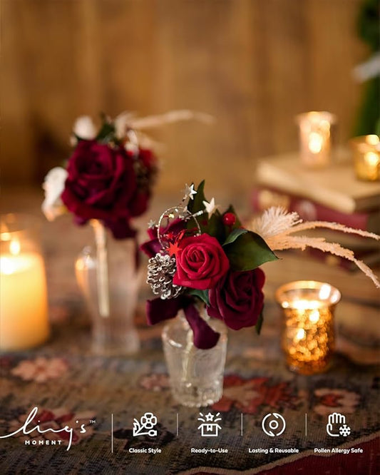 Ling's moment Artificial Flowers 50Pcs Kentucky Red Roses Decor w/Stems,3" Real Touch DIY Foam Floral for Wedding Bouquet/Centerpieces, Outdoors Party Backdrop, Room/Table, and Garden/Pot Decorations