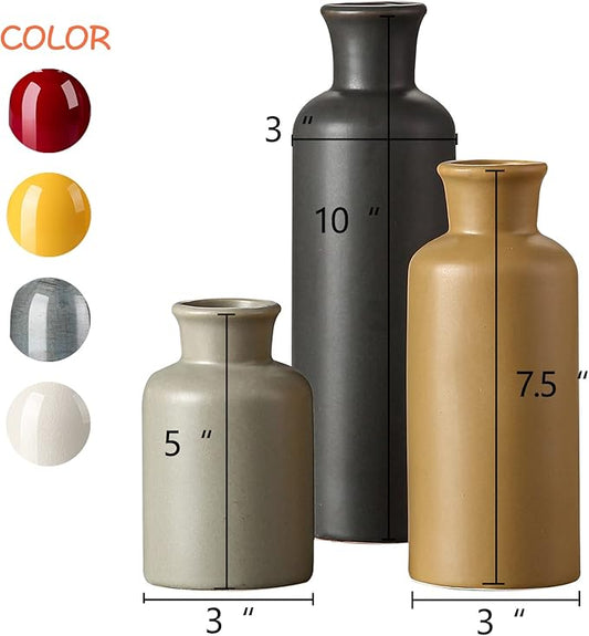 CWLWGO-Ceramic Vase Set of 3,Small Vases for Home Decor,Farmhouses Decorative vase,Suitable for Shelf Decor,Living Room Table Bookcase Fireplace Decorations.Multicolored.
