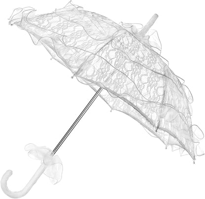 Lace Umbrella for Tea Party, Vintage Parasol with White Floral Lace, Elegant Bridal Umbrella for Wedding, Garden Party, Victorian Photo Props, Costume Cosplay, Women & Girls Gift