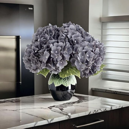 2Bouquets Artificial Fake Flowers Plants Silk Hydrangea Arrangements Wedding Bouquets Decorations Plastic Floral Home Kitchen Garden Party Festival Bar DIY (Gray,5 Flower Heads)