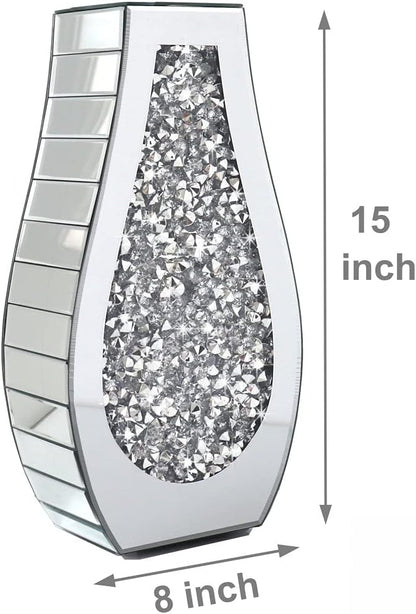 Flower Vase Crushed Diamond Mirrored Vase Crystal Silver Glass Decorative Mirror Vase Large Size Luxury for Home Decor. Arc-Shaped Thickened. Can’t Hold Water.