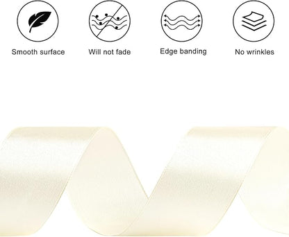 1-1/2 Inches 100 Yards Ivory Satin Ribbon, Solid Fabric Ribbon Roll for Flower Bouquets, Gift Wrapping, Wedding, Handmade Crafts