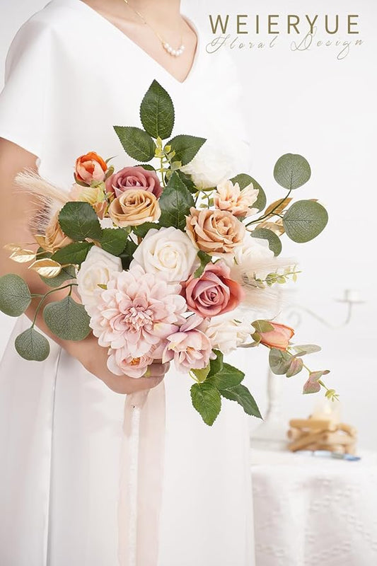 Champagne Artificial Flowers Combo Box Wedding Decor,Fake Flowers,Flowers for Decoration,Silk Flowers for Home Decor Indoor,Cake Flowers,Faux Flowers for Crafts