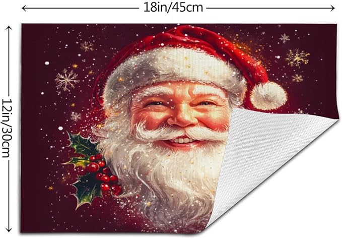 PVC Placemats Set of 6 Wipeable Table Mats Washable Heat Resistant Non Slip Vinyl Dining Table Mat for Kitchen Indoor Outdoor Patio Farmhouse Place Mats Santa Claus Red Xmas Decorative