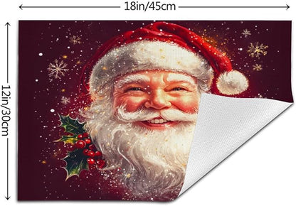 PVC Placemats Set of 1 Wipeable Table Mats Washable Heat Resistant Non Slip Vinyl Dining Table Mat for Kitchen Indoor Outdoor Patio Farmhouse Place Mats Santa Claus Red Xmas Decorative