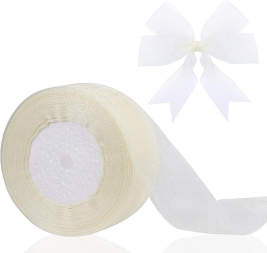 1.5 inch Sheer Organza Ribbon Ivory Chiffon Ribbon for Gift Wrapping Christmas Halloween Decoration Wedding Bouquet Crafts 50 Yards