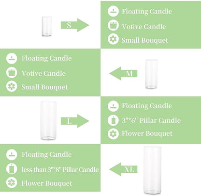 Glasseam Cylinder Vases Set of 12, Hurricane Candle Holder Clear Assorted Sizes, Modern Glass Cylinder Vase, Glass Vases for Centerpieces for Home Decor Wedding Centerpieces, Events, 6''+7.8''+10''