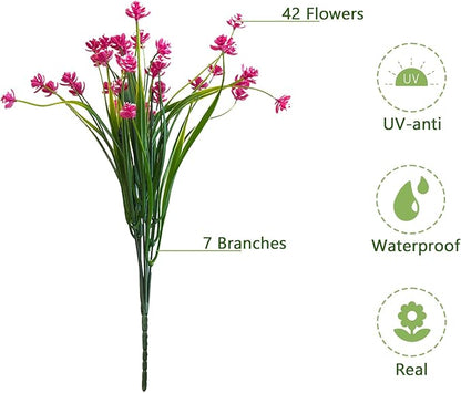 Artificial Flowers Outdoors, 12 Bundles No Fade Fake Flowers UV-Anti Easy to Clean Faux Greenery Plants Faux Plastic Plants Garden for Indoor Outdoor Home Garden Decoration, Pink