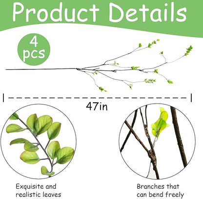 Tinsow 4 Artificial Ficus Branches 47 Inch Tall Faux Eucalyptus Stems, Realistic Fake Greenery for Vase Fillers, Centerpieces and Home Decor, Lifelike Leaves and Stems for Elegant Displays