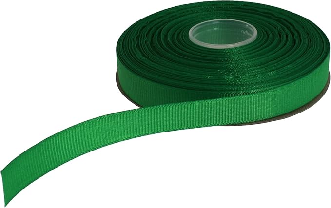 Solid Grosgrain Ribbon 25 Yard Each Roll 100% Polyester Woven Edge (5/8", Green)