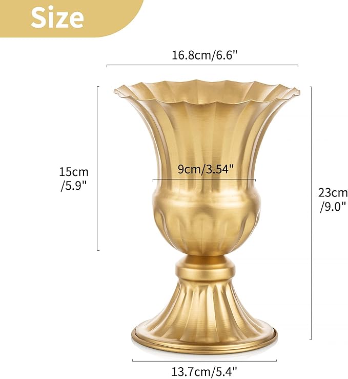 Nuptio Gold Vases for Centerpieces - 10 Pcs, 9in Height Metal Urn Planter Elegant Wedding Centerpieces for Tables - Trumpet Vase for Weddings and Party Decoration