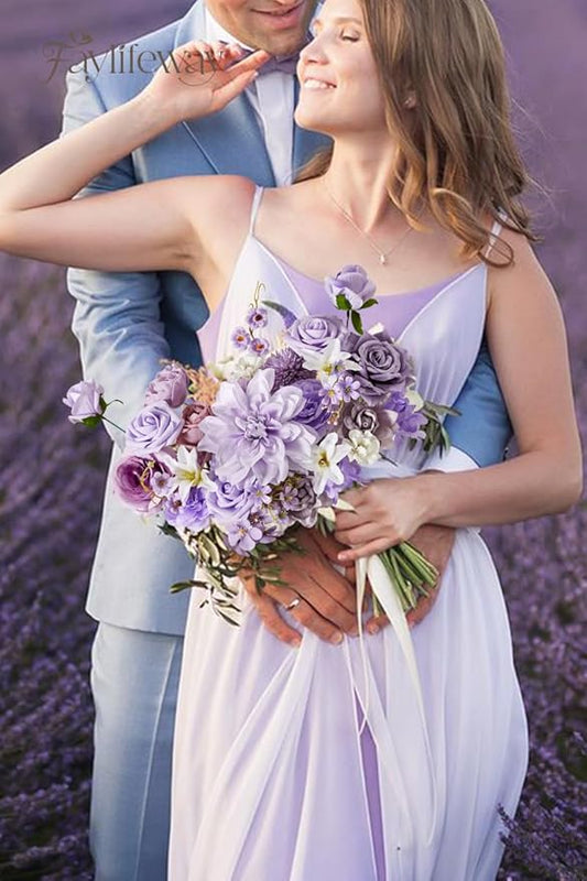 Artificial Flowers, Purple Silk Flowers for DIY Wedding Bridal Bouquets, Fake Cake Flowers for Centerpieces,Baby Shower, Table Arrangement, Home Party Decorations